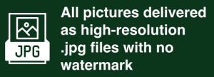 Icon of JPG file format with text stating pictures are high-resolution JPGs without watermark.